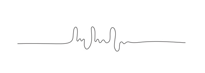 One continuous line drawing of music player soundbar with play button. Record audio and sound wave voice message in simple linear style. Editable stroke. Continuous line art drawing.	