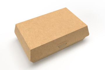 Closed kraft food box mockup isolated on white background, top view