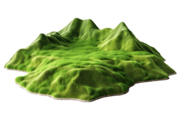 piece of land mountain, green grass isolated on transparent white background, clipping path