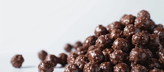 Obraz premium A heap of chocolate balls set against a white backdrop with room for additional visuals.