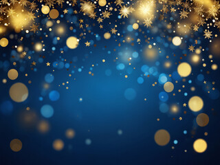 Fototapeta premium Abstract blue background with golden stars and lights