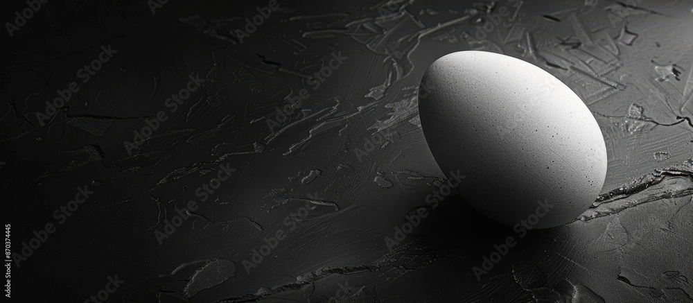 Poster a monochrome egg is placed on a dark surface with a blank area for additional content in the picture