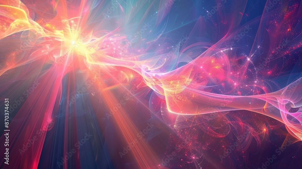 Poster abstract design with soft light flares and a radiant glow, creating an atmosphere of wonder and peac