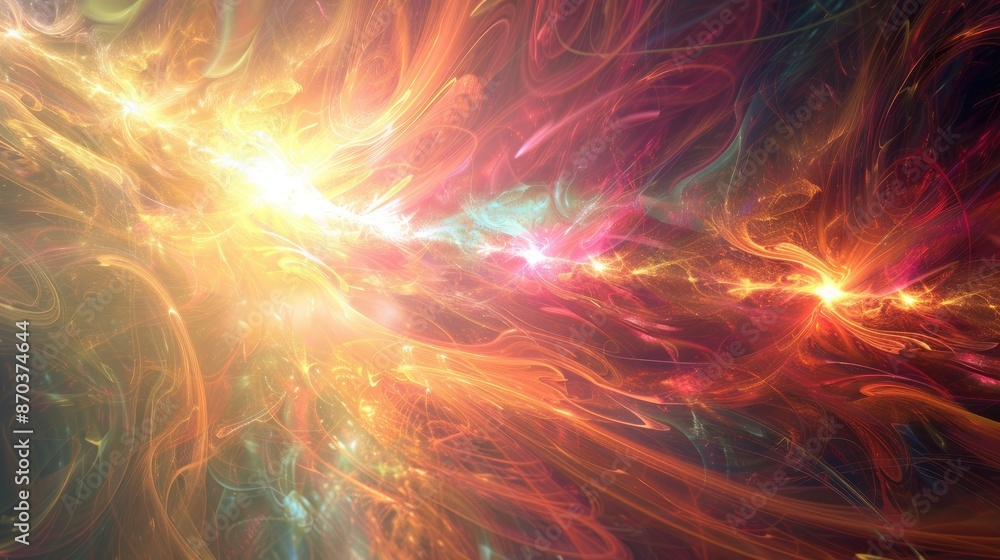 Poster abstract design with soft light flares and a radiant glow, creating an atmosphere of wonder and peac