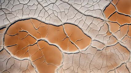 aerial perspective of a salt and clay pan revealing the intricate patterns of its broken surface