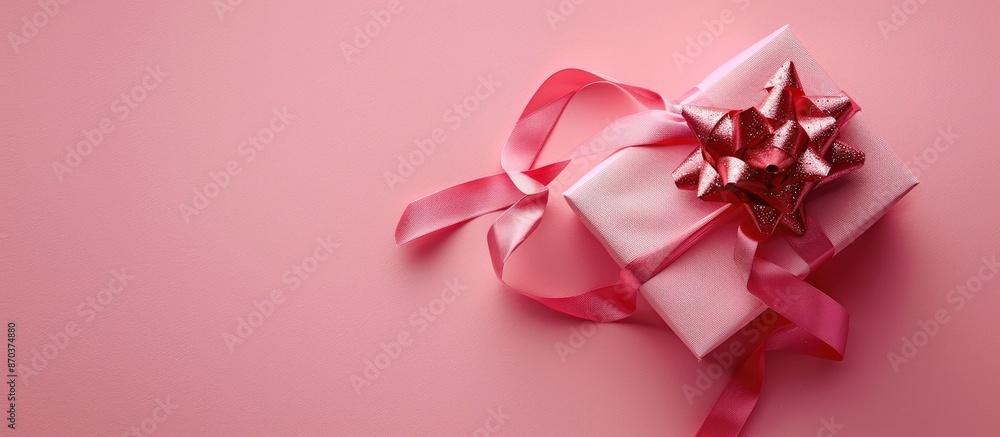 Aufkleber a tiny present against a pink backdrop with ample copy space image available.