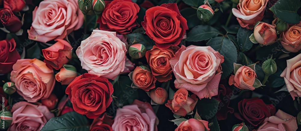 Poster a display of roses with room for text in the image. image with copy space