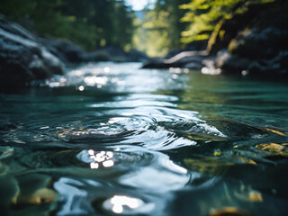Obraz premium Close-up of ripples in a clear mountain stream
