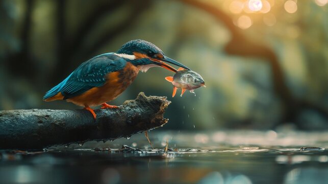 White-throated Kingfisher found in general water sources. Eats various aquatic animals by clinging to tree branches. Hovering and catching fish and crabs with its mouth