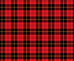 Plaid pattern, red, black, yellow, seamless for textiles and design clothing, skirts, pants, aprons, tablecloths, blankets or decorative fabrics. Vector illustration.