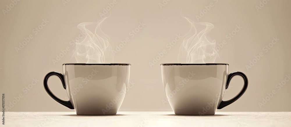 Poster a pair of steaming coffee cups with a blank background for text or other elements (copy space image)