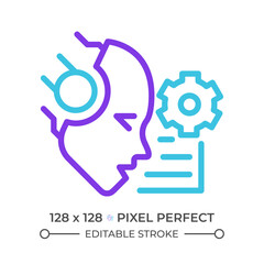 AI reads and summarize two color line icon. Artificial intelligence. Machine learning. Automatic text summary bicolor outline symbol. Duotone linear pictogram. Isolated illustration. Editable stroke