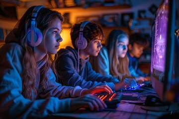 high school kids playing a video game