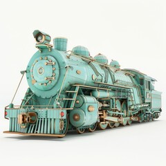 Obraz premium 3D Render, Low Poly style of a classic clay steam locomotive, on isolated white background, Generative AI