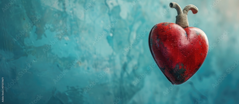 Poster a heart displayed against a blue background, leaving ample copy space image.
