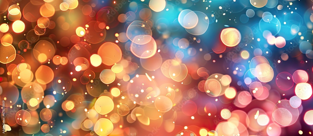 Poster Abstract multicolor background with Christmas lights creating soft, multicolored bokeh circles, perfect for a copy space image.