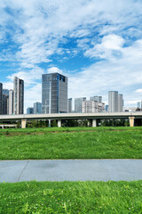 Obraz premium city park with modern building background in shanghai