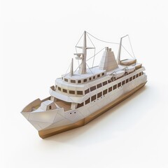 Obraz premium 3D Render, Low Poly style of a majestic clay cruise ship, on isolated white background, Generative AI