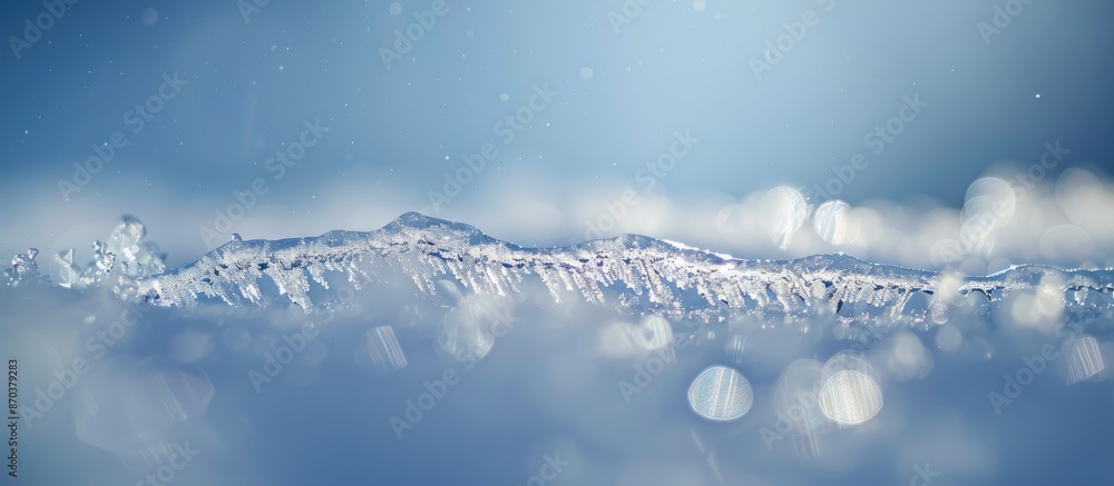 Fototapete A delicate icicle rests on pristine snow, showcasing the allure of simplicity with a focus on the distinctive textures of the frozen ice and snowy surface. Perfect for a close-up image with ample