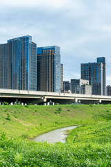 Obraz premium city park with modern building background in shanghai
