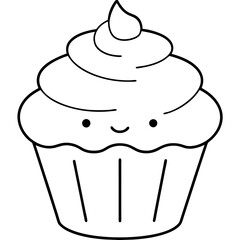 Cupcake icon vector line art silhouette illustration.