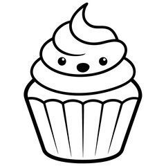 Cupcake icon vector line art silhouette illustration.