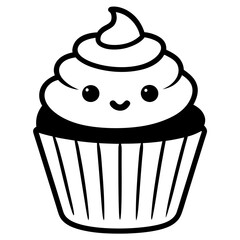 Cupcake icon vector line art silhouette illustration.