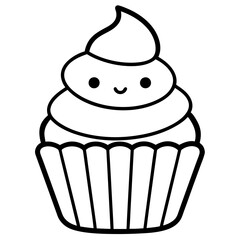 Cupcake icon vector line art silhouette illustration.