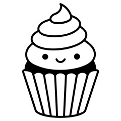 Cupcake icon vector line art silhouette illustration.