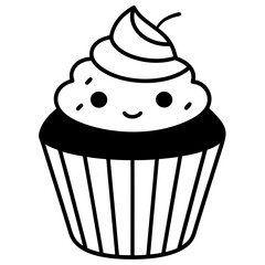 Cupcake icon vector line art silhouette illustration.