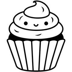 Cupcake icon vector line art silhouette illustration.