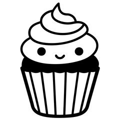 Cupcake icon vector line art silhouette illustration.