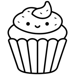 Cupcake icon vector line art silhouette illustration.