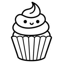 Cupcake icon vector line art silhouette illustration.