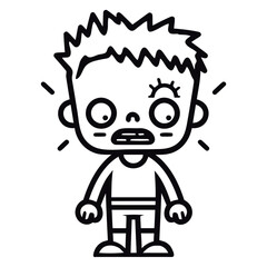A cartoon character with spiky black hair, large eyes, and an exaggerated facial expression