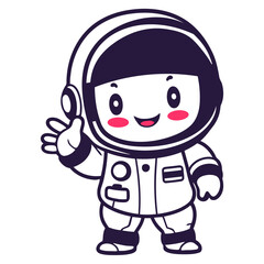 A cute cartoon astronaut with a round helmet, waving and smiling