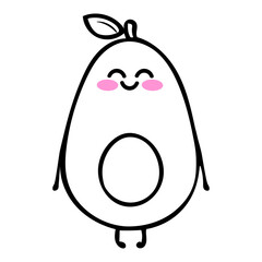 A cute, smiling avocado character with a simple black outline and pink cheeks