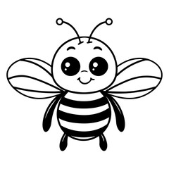 A cute cartoon bee with large eyes and a smiling expression, against a plain white background