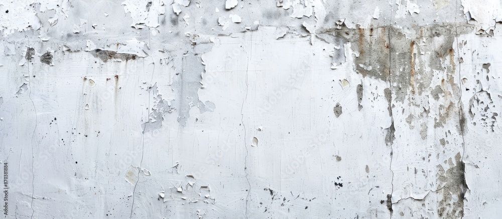 Aufkleber aged paint on a cement wall forms a textured artistic white backdrop with copy space image.