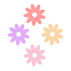 Colorful daisy flowers in pink, purple, and yellow arranged in a symmetrical pattern