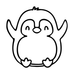 A cute cartoon penguin with a simple black outline design