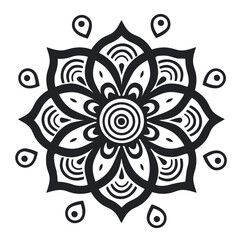 A black and white mandala design with intricate symmetrical patterns 