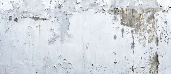 Obraz premium Aged paint on a cement wall forms a textured artistic white backdrop with copy space image.