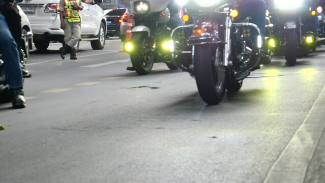 Big motorcycle parade joining and celebrating Pride Parade in Bangkok