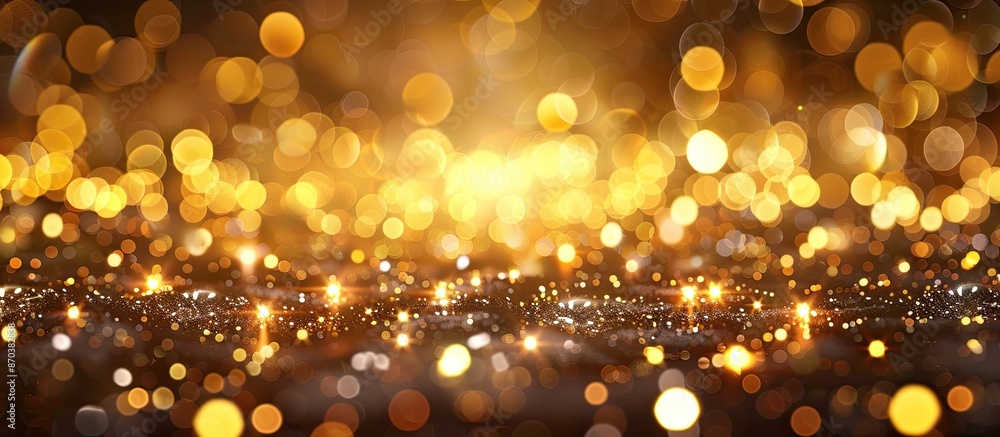Aufkleber Blurry golden Christmas lights with a bokeh effect in the background with copy space image suitable for holiday wallpapers and New Year's festivities.