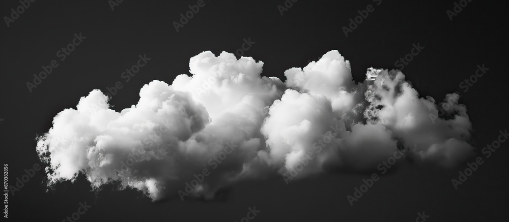 Poster A white cloud against a black backdrop forms a visually appealing layout, perfect for displaying sleek and contemporary designs, with a perfect black background for emphasizing delicate features in a