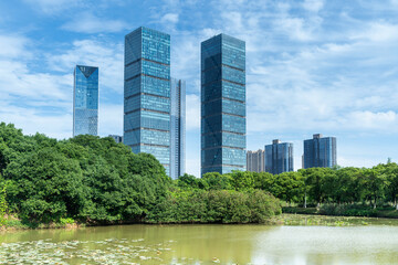 Fototapeta premium Lakeside modern office building in China