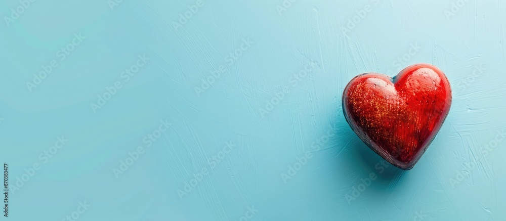 Poster a heart displayed against a blue background, leaving ample copy space image.
