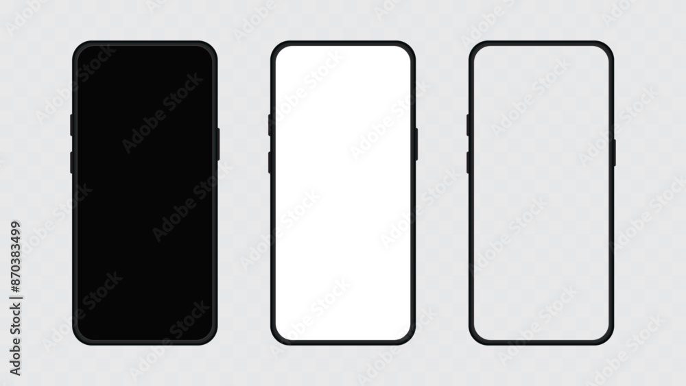 Poster smartphone mockup template with empty display screen on transparent background. vector illustration
