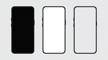 Smartphone mockup template with empty display screen on transparent background. Vector illustration